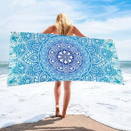Toalla de Playa Superligera, Toalla de Microfibra para Playa sin Arena , Tejido Superabsorbente y de Secado Rápido, 70x150cm, Ideal para Playa, Cámping, Natación, Deportes Acuáticos (Estampado Azul)