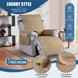 TAOCOCO 100% Waterproof Recliner Covers, Recliner Sofa Covers with Leg Straps, Reversible Recliner Couch Cover for Reclining Chair, Washable Couch Protector for Pets Kids(1 Seater 22", Camel)