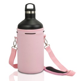 Made Easy Kit Neoprene Water Bottle Carrier Holder with Adjustable Shoulder Strap for Insulating & Carrying Water Container Canteen Flask Available in 5 Sizes (Pretty in Pink, XL (64oz))