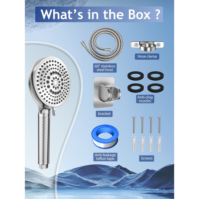 PWERAN RV Shower Head with Hose, High Pressure9 Mode Shower