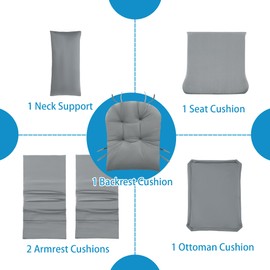 MABOZOO 6 PCS Glider Rocker Replacement Cushions with Storage Side Pocket,Foam & Microfiber Filling, Non-Slip & Washable,Thickened & Supportive Velvet Rocking Chair Cushion Set(Gray)