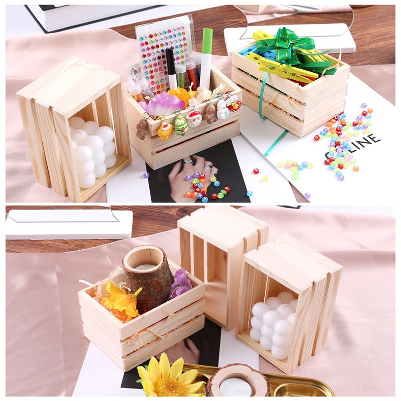 GRETJOB 12PCS 5" Wooden Crates, Nesting Rustic Wood Storage Boxes