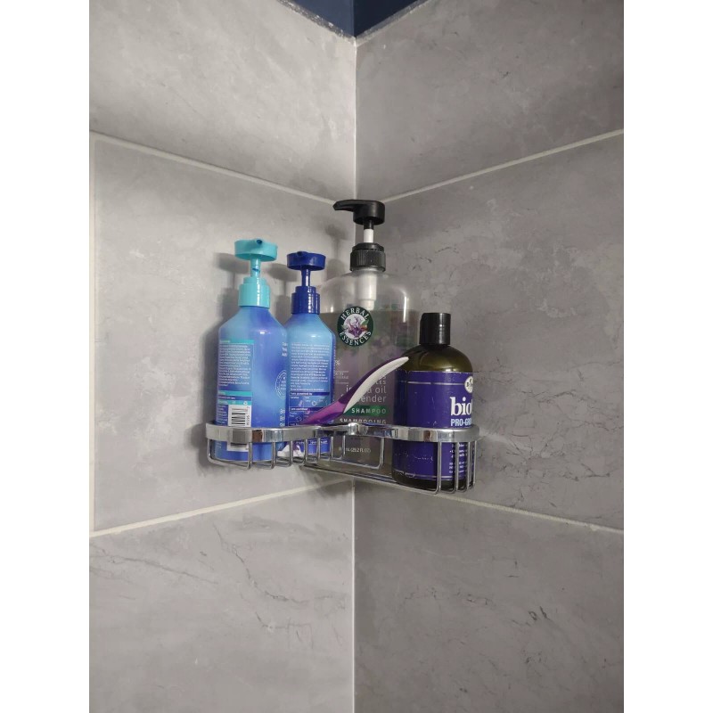SANLIV Large Solid Brass Corner Shower Soap Tray Basket Chrome