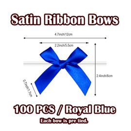 Twist Tie Bows, 100 Packs Satin Bows for Treat Bags Candy Bags Bakery Bags, Pre-Tied Ribbon Bows Gift Bows for Gift Wrapping Packaging, Wedding, Baptism, Tableware Decor Party Decoration (Blue)