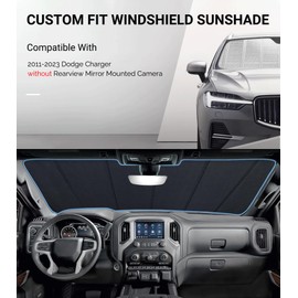 Windshield Sun Shade for Dodge Charger 2011-2023 Without Rearview Mirror Mounted Camera. Reflective Aluminum Film Front Window Sunshade B