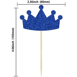 Ephlyn - 24 piezas de adornos de corona para cupcakes con purpurina y corona Queen para decoración de tartas, decoración de tartas, decoración de bodas, cumpleaños, color azul oscuro