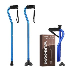 Floral Canes for Women Folding Cane for Stability with Non-Slip Base, Adjustable Walking Cane for Seniors - Lightweight Collapsible Walking Sticks with T & Offset Handle (Blue)
