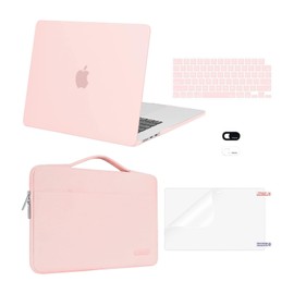 MOSISO Compatible with MacBook Air 15 inch Case 2024 2023 Release M3 A3114 M2 A2941 with Touch ID, Plastic Hard Shell&Carrying Sleeve Bag&Keyboard Cover&Webcam Cover&Screen Protector, Chalk Pink