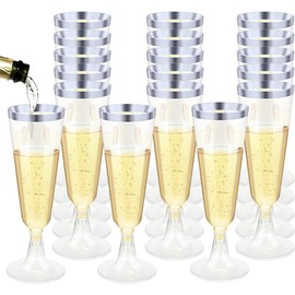 YZDZSW Plastic Toasting Glasses, 25 PCS Plastic Champagne Flutes, Disposable Clear Plastic Toasting Glasses for Wedding Party Cocktail Mimosa Plastic Cups(Silver)