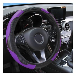 Car Steering Wheel Cover, Universal Microfiber PU Leather Elastic 15 inch Stitching Color Anti-Slip Steering Wheel Protector, Car Interior Protection Accessories for Men Women (Black/Purple)