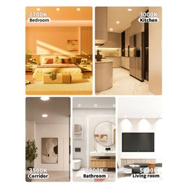 ZYC recessed Lighting 6 inch - 6Pack 12W 1100LM led recessed Lighting 6 inch,5CCT 2700K-5000K Selectable,Ultra-Thin LED Recessed Ceiling Light,Dimmable Canless Wafer Downlight,Pack of 6 Black.