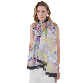 DANA XU 100% Mulberry Extra Large Silk Pashmina Scarf Shawls And Wraps For Women Evening Dress Summer Travel Floral Blanket