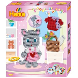 Hama Perlen 3254 Small Gift Set Dressing Cat with Approx. 2,500 Colourful Midi Iron-On Beads with Diameter 5 mm, Pin Plate, Including Ironing Paper, Creative Craft Fun for Children and Teenagers