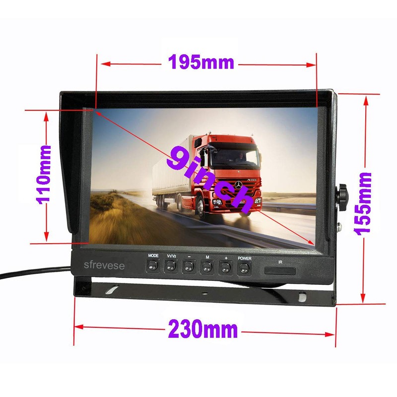 9" 4Pin IPS HD SD DVR Recording 2CH Split Car