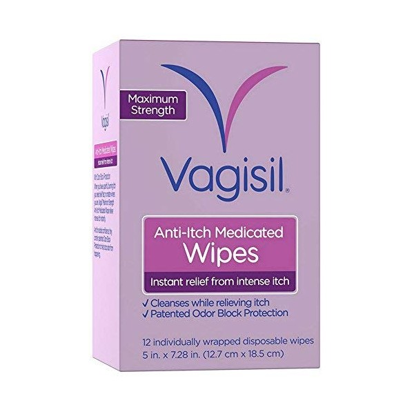 Vagisil Anti-Itch Medicated Wipes, Maximum Strength 12 ea (Pack of 5)