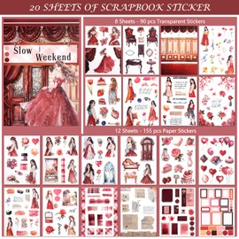 AVECMOI Love Scrapbooking Stickers for Journaling Supplies, Happy Planner Sticker Book with 234 Images, Paper & PET Sticker for Card Making, Collage, Paper Crafts, A5 (Rose)