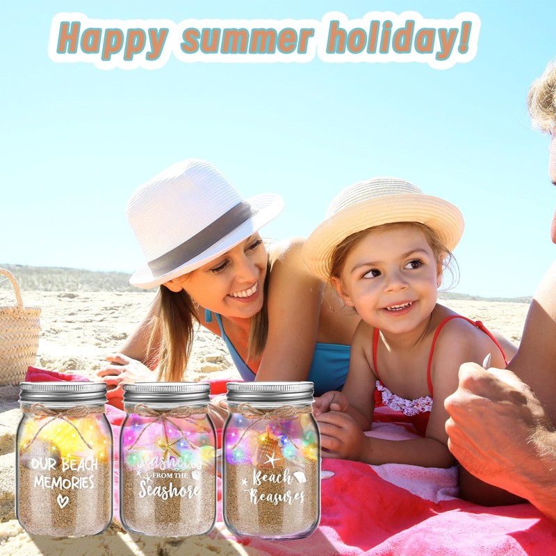 3 Pcs Beach Sand Jar Mason Seashell Jars 380 ml