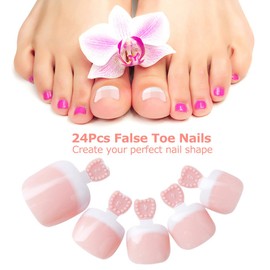 24Pcs False Toenail Tips Set French Full Cover Fake Toe Nail Tips for DIY Manicure Decoration VCXN