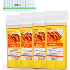 Roll On Wax, Honey Hair Removal Wax Cartridge, Depilatory Wax Roller Refill, 4 Pack - 100% Natural Material, Dermatologically Tested, Easy & Safe to Use, For Body Waxing, Leg and Arms