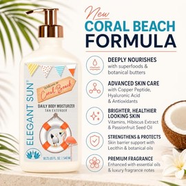 Elegant Sun Crema Hidratante Diaria Coral Beach, Loción Prolongadora Del Bronceado, Para Después Del Sol O De Las Camas De Bronceado, A Base De Aloe V