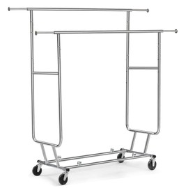 Topeakmart Rolling Clothes Rack 250 lbs Load Capacity Commercial Double Rail Garment Racks Portable Clothes Rack, Clothing Rack, Hanging Cloest Organizer, Drying Racks for Laundry, Wardrobe Cloest