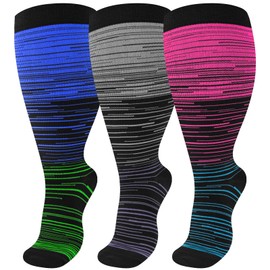 OUIVIAL Wide Calf Compression Socks Extra Plus Size Women&Men 3 Pairs Knee High 20-30mmHg Support Nurse Doctor Hiking Yogo
