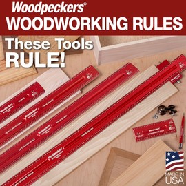 Woodpeckers 木工規則、300mm、L2R & センターレーザー刻印スケール、米国製精密アルミニウムメトリック木工定規、斜めのエッジ付き