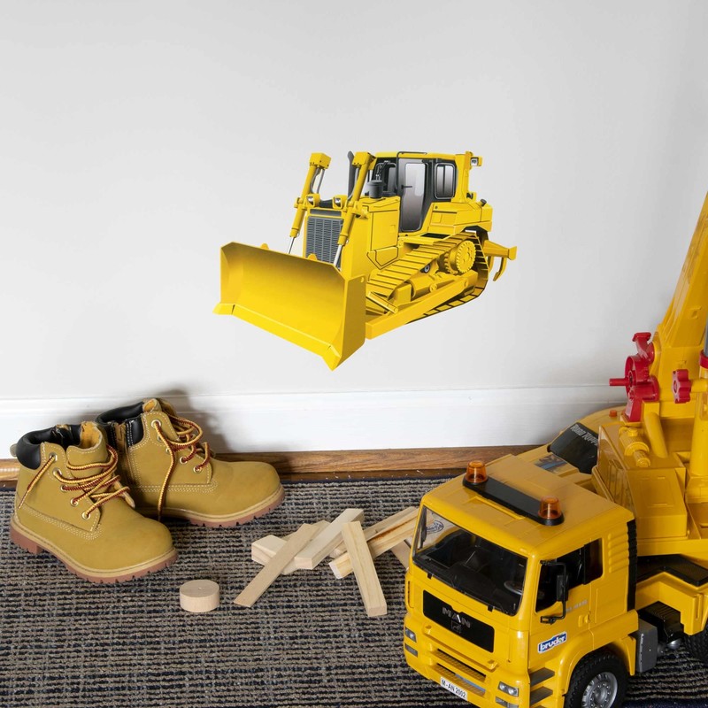 StikArt Yellow Bulldozer Construction Truck Wall Decal (Small)