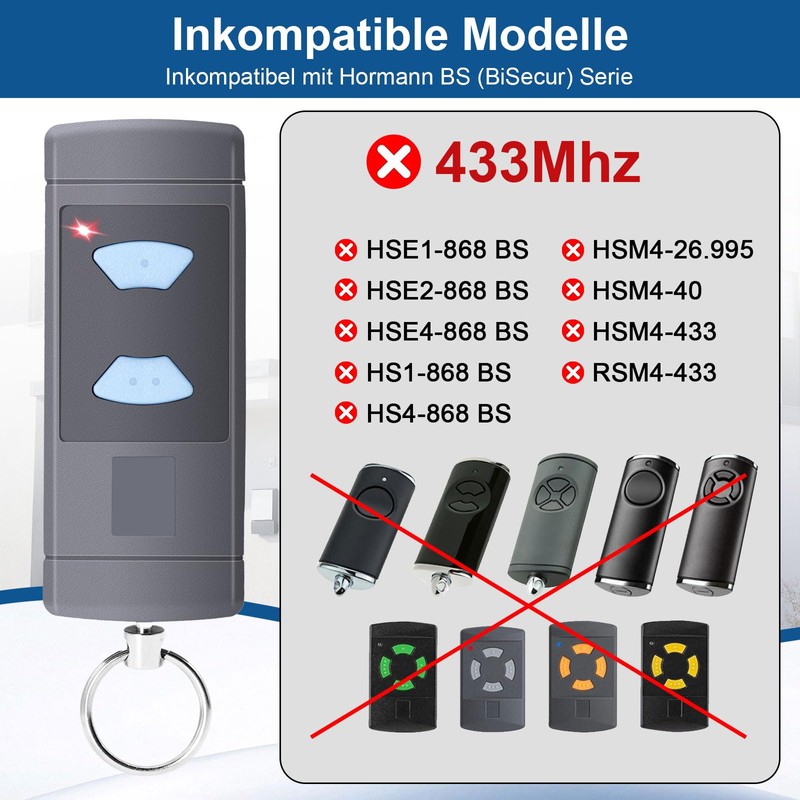 Pack of 2 Garage Door Handheld Transmitter for HSE2-868, HSM4-868,