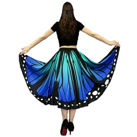 Butterfly Costume Women's Butterfly Wings Adult Carnival Costume Butterfly Costume Butterfly Cape 3-Piece Set with Colourful Mask and Skirt Fairy Costume (Blue)