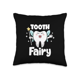 Tooth Fairy Dentist Jokes Future Dentist For Kids Tooth Fairy Costume Dental Hygienist Best Pediatric Dentist Throw Pillow, 16x16, Multicolor