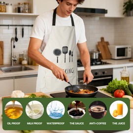 DILLMAN Women Kitchen Apron with Hand Wipe Pockets，Big Pocket,Hand-wiping, Waterproof for Cooking Baking (WHITE)