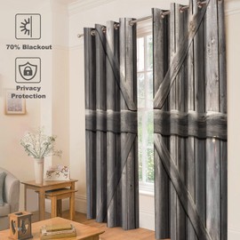 Jekeno Rustic Wood Plank Blackout Curtains Retro Farmhouse Wooden Print Vintage Drapes Decorations Home Bedroom Dorm Living Room Darkening Grommet Window Treatments 2 Panels Set,52x84 Inch