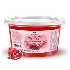 SYRUVIA Sweet Popping Boba Pearls, Strawberry, 1 LB. Bursting beverage & dessert topping for bubble tea and more. Strawberry-flavored tapioca pearls - Flavour: Pomegranate