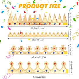 Hariendny 4 Pcs Golden King Crowns, Prince Crowns Hat, Gold Costume Crown Supplies for Birthday Party