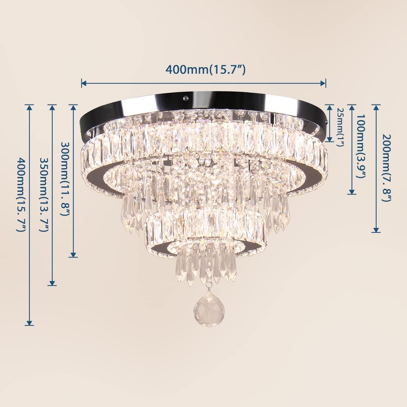 Finktonglan 16" Crystal Ceiling Light, Modern Crystal Chandeliers with Remote