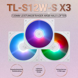 Thermalright TL-S12W-S X3 CPU Fan Case Cooler PWM Fan Thin Bezel Light Effect 4-Pin PWM Connection Computer Fan with ARGB Light Effects 1500RPM Speed PC Cooling Fan (120 mm)