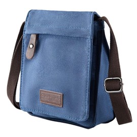 Sechunk Vintage Style Small Canvas Shoulder Bag for Men & Women, for Outdoor, Camping, Travel, Work, Daily Use, K_blue
