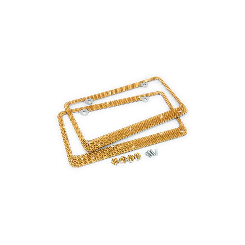 JR2 Premium 2 PCS Shining Crystal License Plate Frame+Free Crystal