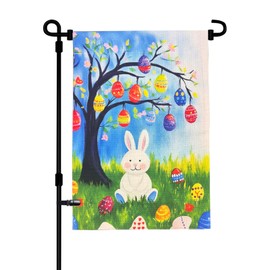 JRED Happy Easter Garden Flags 12x18 Inch, Double Sided Easter Rabbits Eggs Burlap Flags for Outside, Bunnies Flower Yard Flag Decorations for Home Farmhouse Holiday