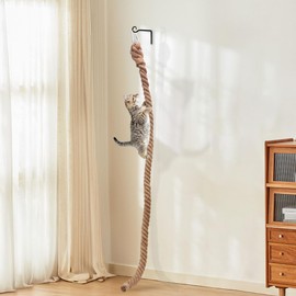 Cat Climbing Rope - Wall/Ceiling Mounted Natural Jute Hanging Cat Climbing Toy with Hooks for Indoor/Outdoor Cats, Scratch-Resistant, 6.56ft
