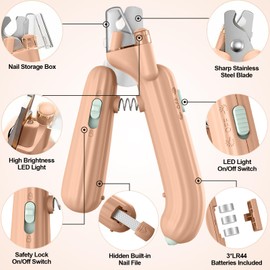 TOPsic Nagelknipser mit Led-Licht für Hunde Katzen, Krallenschere für Katzen Hunde, mit Nagelfeile und Spritzfest Schutzvorrichtung, für Mittlere und Kleine Haustiere Krallenpflege