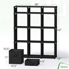 Cube Storage Organizer with Storage Bins Included - The Perfect Closet Organizers and Storage Solution. Includes 12 Storage Cubes, Great For Toy Storage, Closet Storage, Clothes Storage (Black)