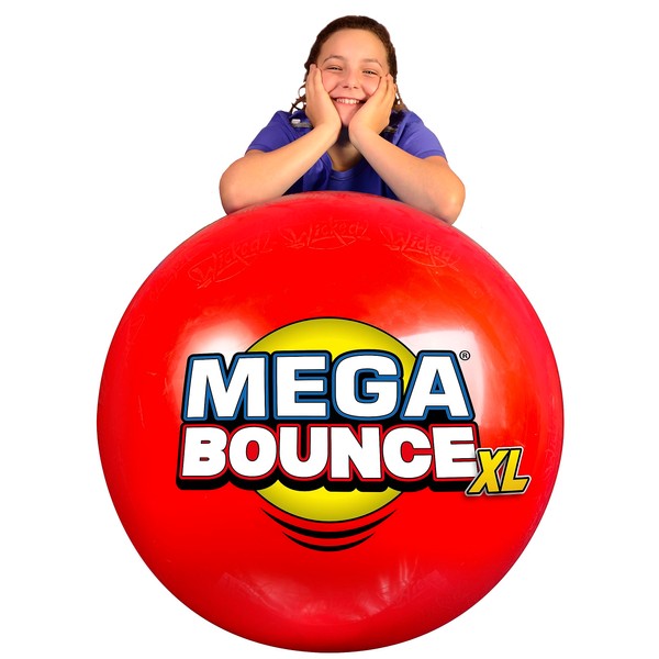 Wicked Mega Bounce XL - The World's Bounciest Inflatable Ball! Extra Large Bounce Ball for All Terrain Bounceability! Super Grip Graphics Outdoor Exercise Ball to Catch Easily. Blue or Red