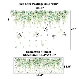 duahappy Green Plant Hanging Window Clings Wall Stickers, PVC Double-Sided Anti Collision Removable Flowers Leaves Window Decals, Spring Summer Window Decals for Home Party Shop Display