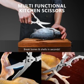 Tutuyao Multi-functional Kitchen Scissors – Heavy Duty Poultry, Meat & Fish Shears, Stainless Steel, Spring-Loaded, Ergonomic Non-Slip Handles, Safety Lock, Dishwasher Safe