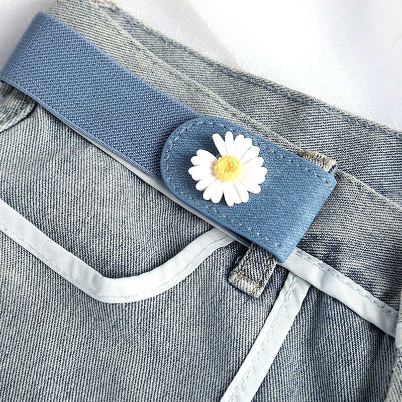 XnxnzhHo No Buckle Elastic Belt with Daisy Design, Women's Invisible