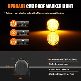 ATROVI LED Cab Roof Marker Lights Cab Roof Running Top Marker Light for Dodge W100 150 250 350 D100 150 250 350 Smoked Lens Amber Full LED Top Clearance Light Cab Marker Lamps, 5 PCS