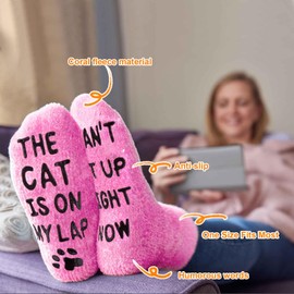 FIDWALL 2 Pairs Animal Socks Women for Dog Lovers and Cat Lovers,Novelty Warm Socks Women,Fuzzy Non-slip Socks Women,Unusual Funny Birthday Socks for Mum Wife Girlfriend,Plush One Size Socks