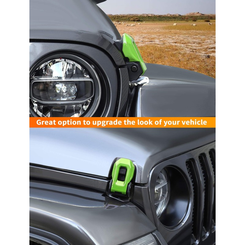 Savadicar 2-Piece Green Hood Latch Trim Cover for Jeep Wrangler